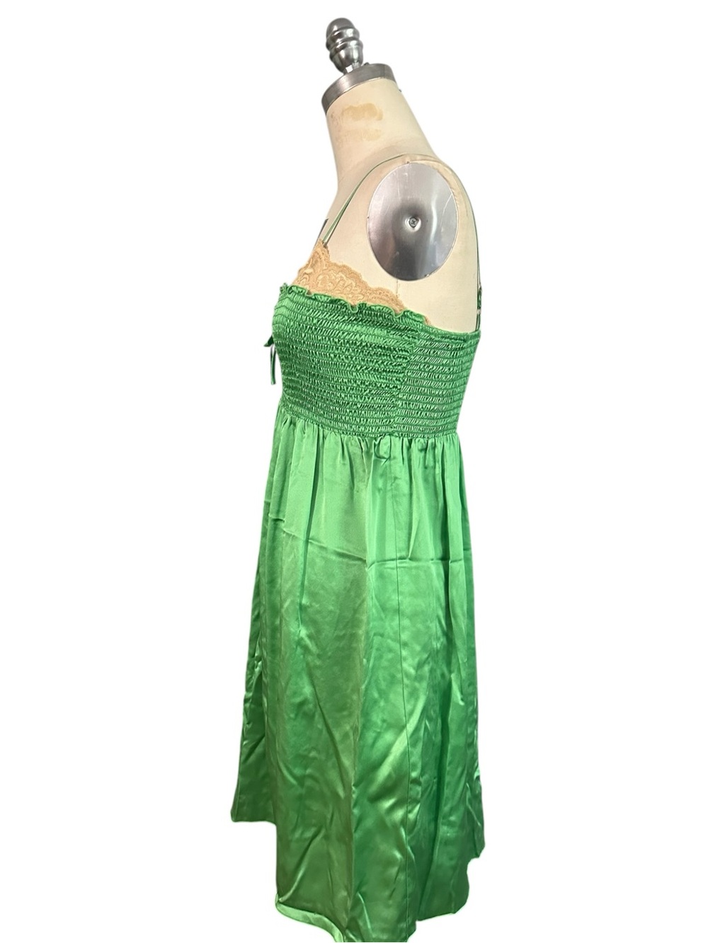 Vintage y2k Betsey Johnson Emerald Green Lace Trimmed Milkmaid Slip Dress 8 - Picture 9 of 11